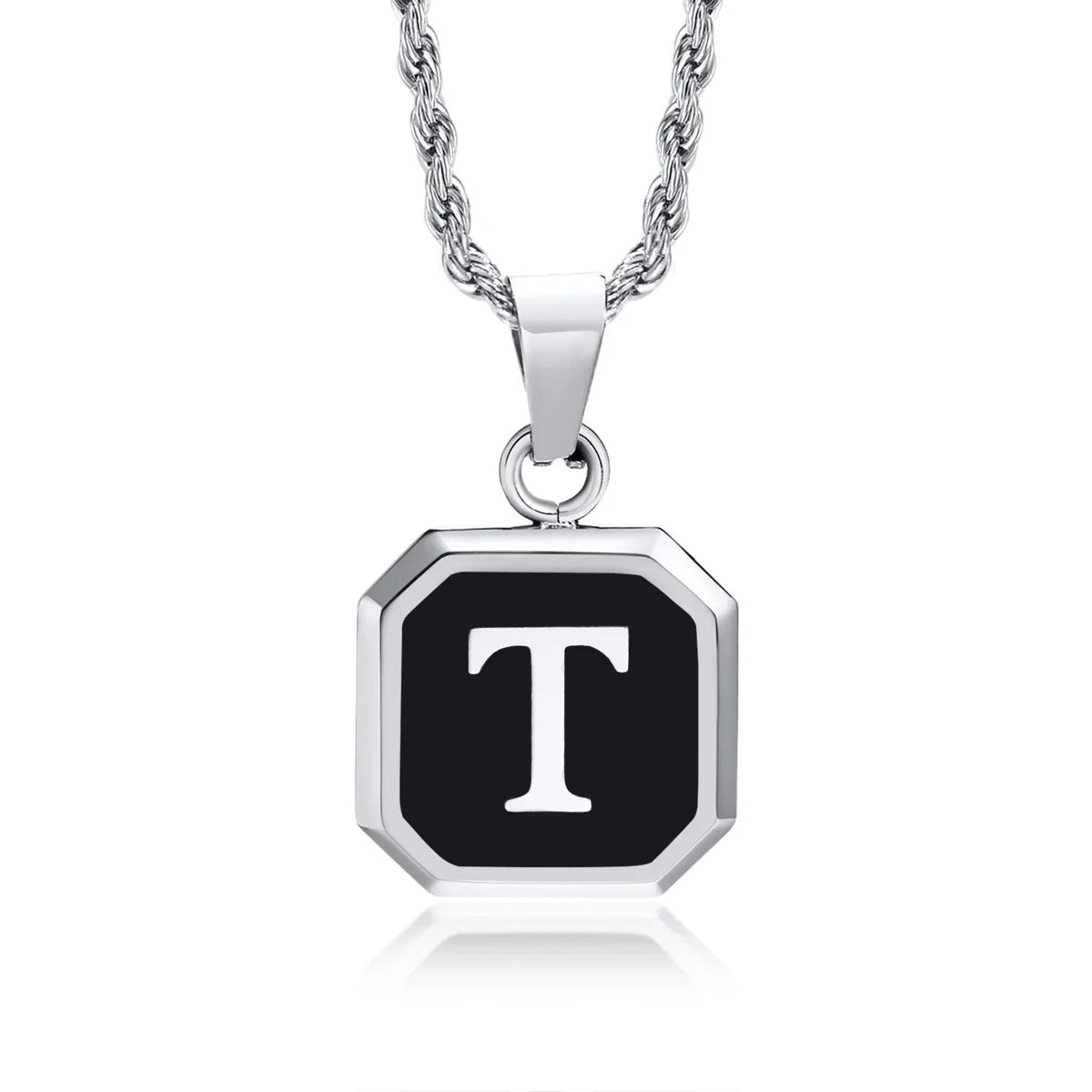 Collar para hombre con colgante hexagonal de inicial - letra 