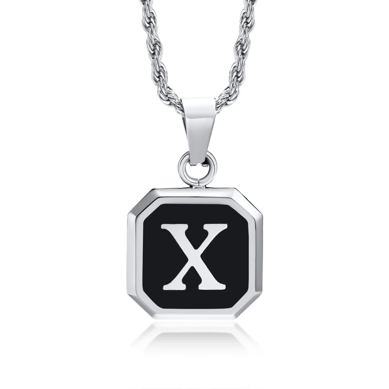 Collier homme avec pendentif hexagonale initiale x