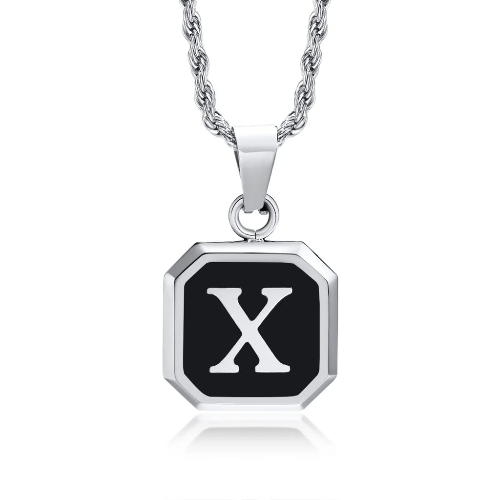 Collar para hombre con colgante hexagonal de inicial - letra 