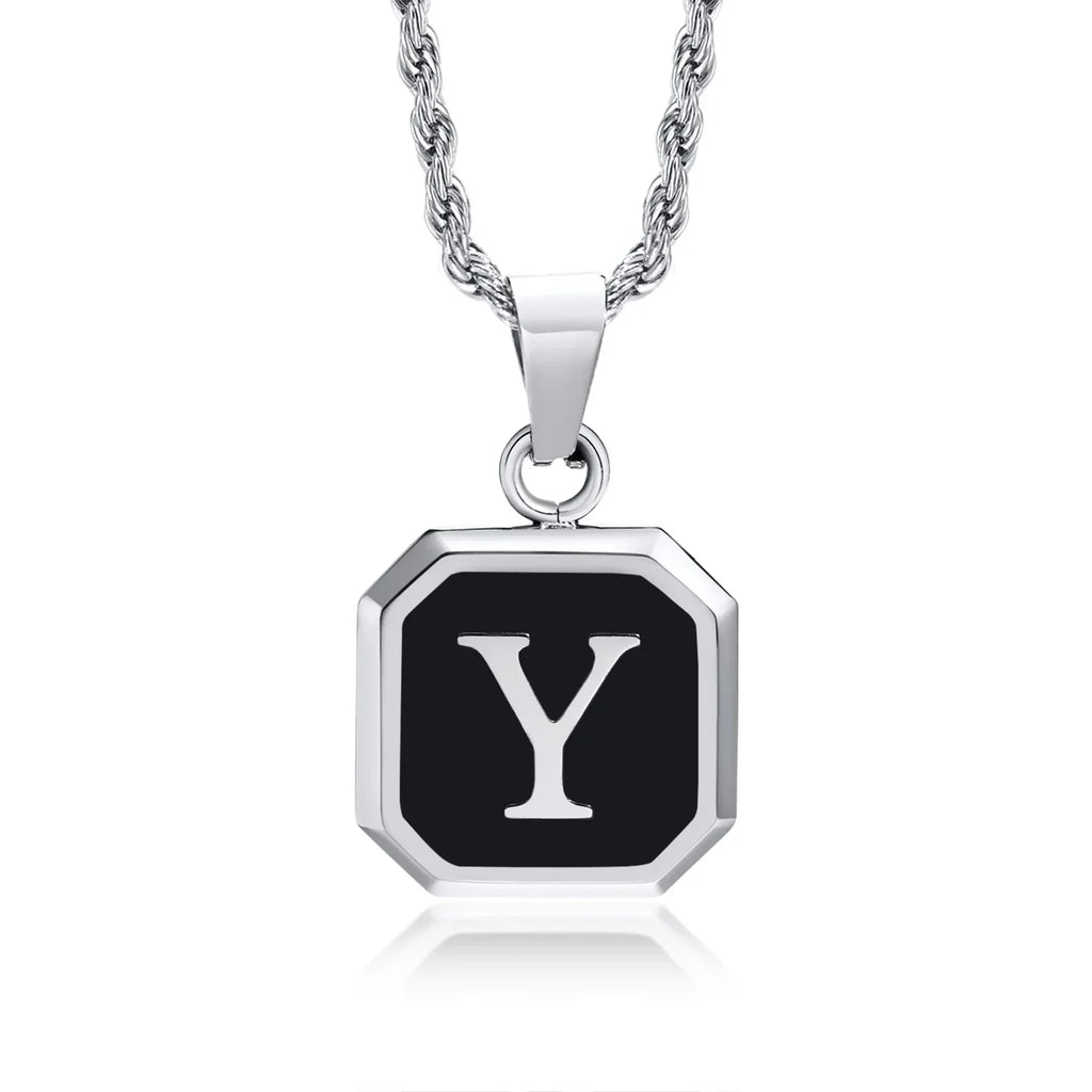 Collar para hombre con colgante hexagonal de inicial - letra 