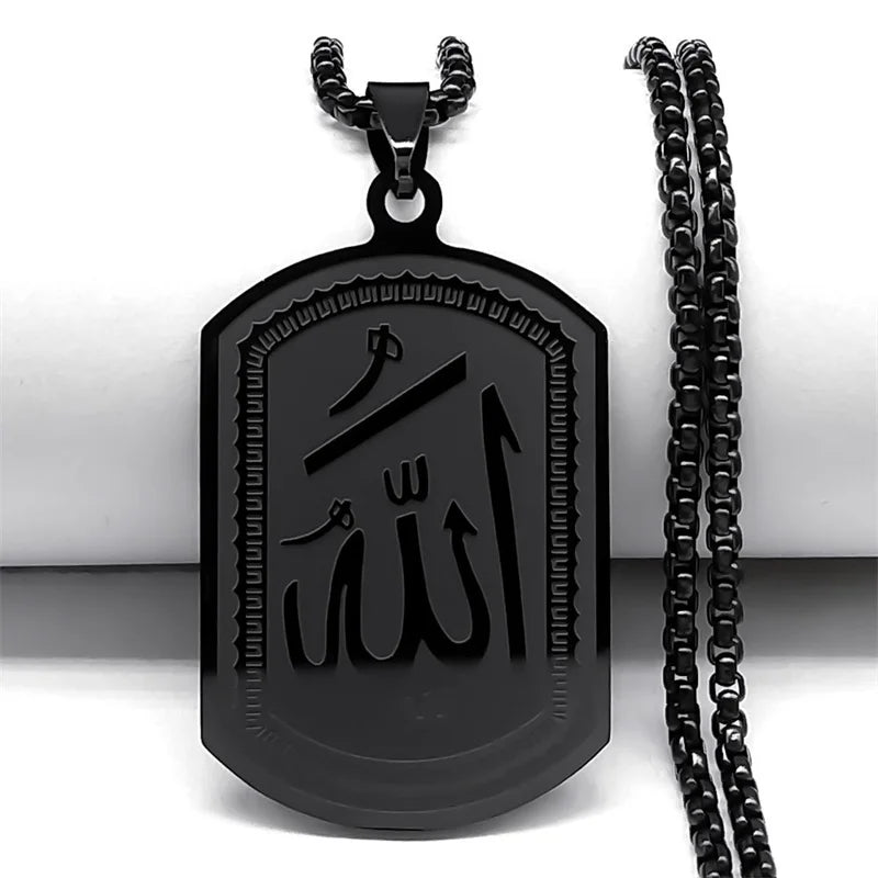 Collier pour homme ou femme avec pendentif hexagonale Allah arabe musulman islam noir