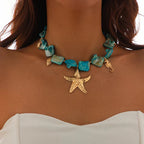 Choker Necklace with Blue Starfish Shell Pendants