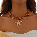 Choker Necklace with Orange Starfish Shell Pendants