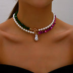 Collier Ras de Cou de Style avec Pendentif en Perles violet