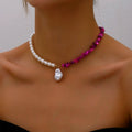 Collier Ras de Cou de Style avec Pendentif en Perles violet