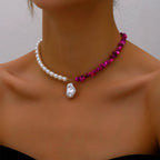 Collier Ras de Cou de Style avec Pendentif en Perles violet