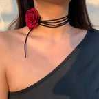 Elegant Choker Necklace Large Red Rose Flower Pendant 1