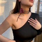 Elegant Choker Necklace Large Lilac Rose Flower Pendant