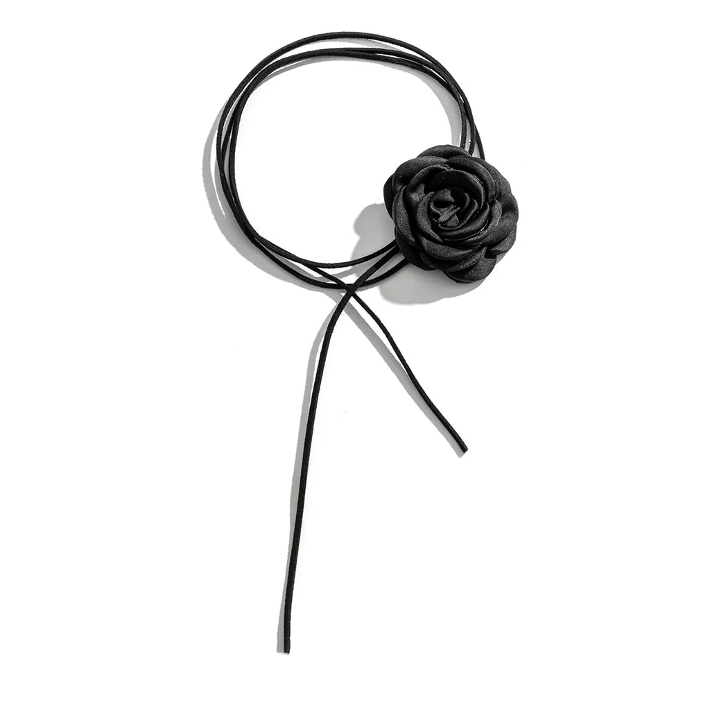 Elegant Choker Necklace Large Black Rose Flower Pendant 1
