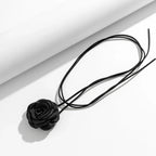 Elegant Choker Necklace Large Black Rose Flower Pendant 1