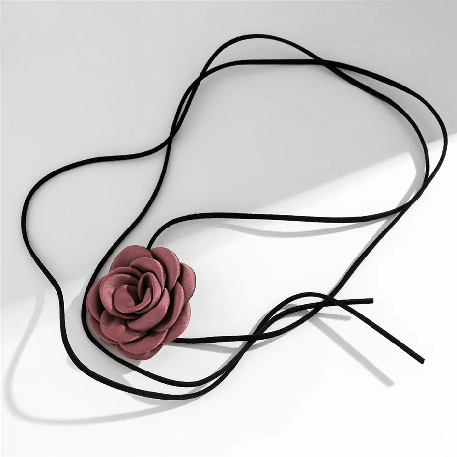Elegant Choker Necklace Large Lilac Rose Flower Pendant