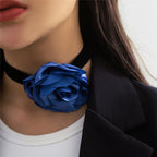 Elegant Choker Necklace Large Blue Rose Flower Pendant 2
