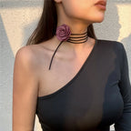 Elegant Choker Necklace Large Lilac Rose Flower Pendant