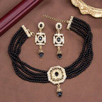 Collier ras de cou en perles avec pendentif et boucles d'oreilles pendantes arabes noir