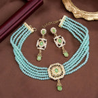 Collier ras de cou en perles avec pendentif et boucles d'oreilles pendantes arabes turquoise