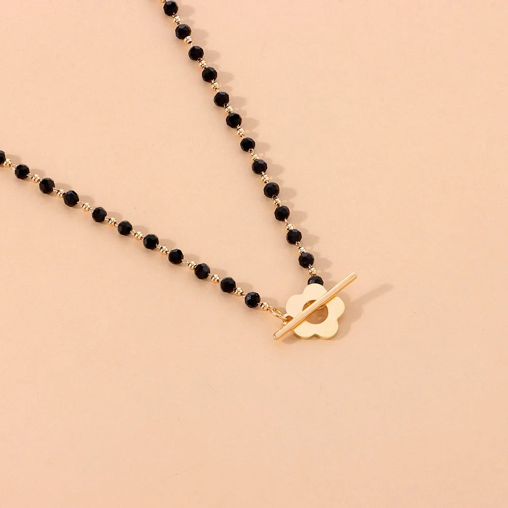 Collar Gargantilla Colgante Flor negro y oro