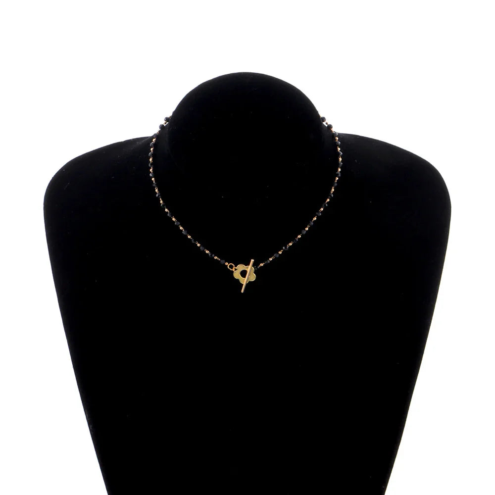 Collar Gargantilla Colgante Flor negro y oro