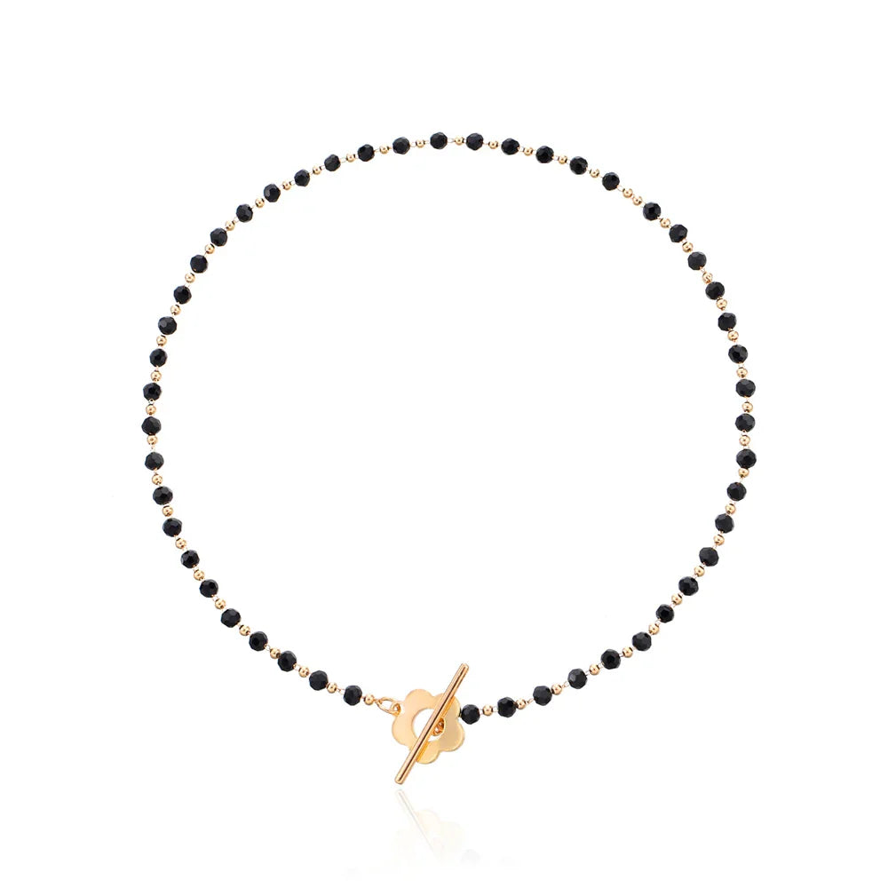 Collier Ras de Cou Pendentif Fleur noir et or