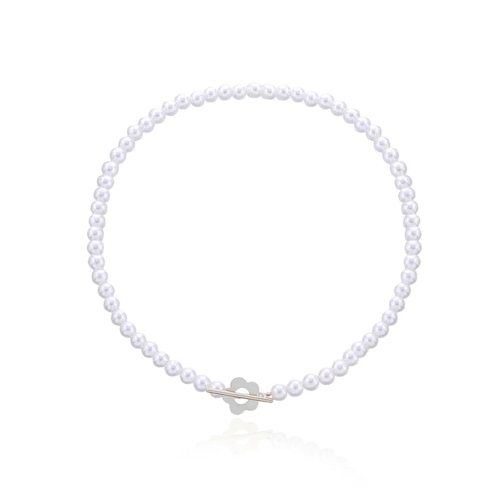 Collar Gargantilla Colgante Flor blanco y plata