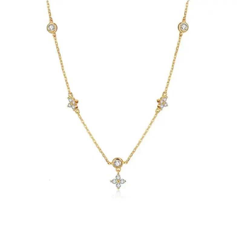 Collar Gargantilla Colgante Flor de Circonio oro
