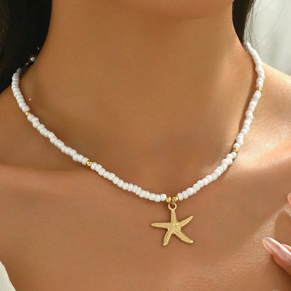 Shell and starfish choker necklace