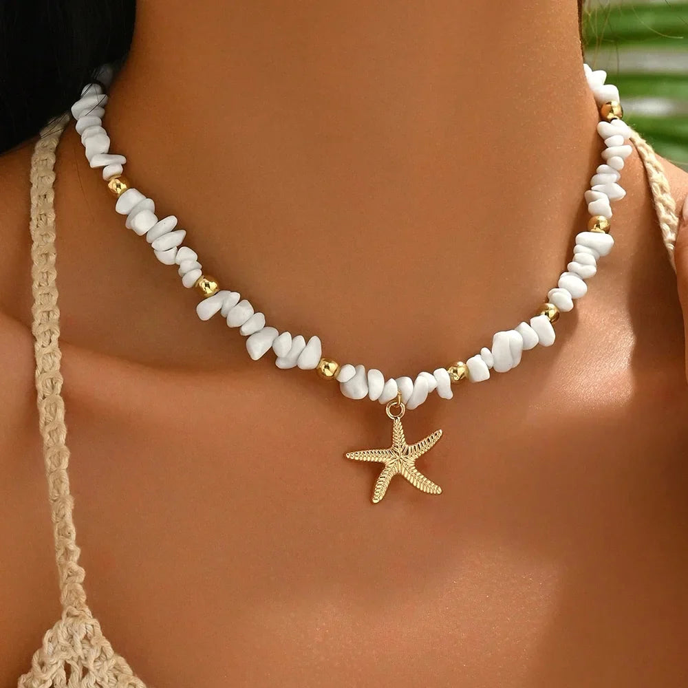 Shell and starfish choker necklace