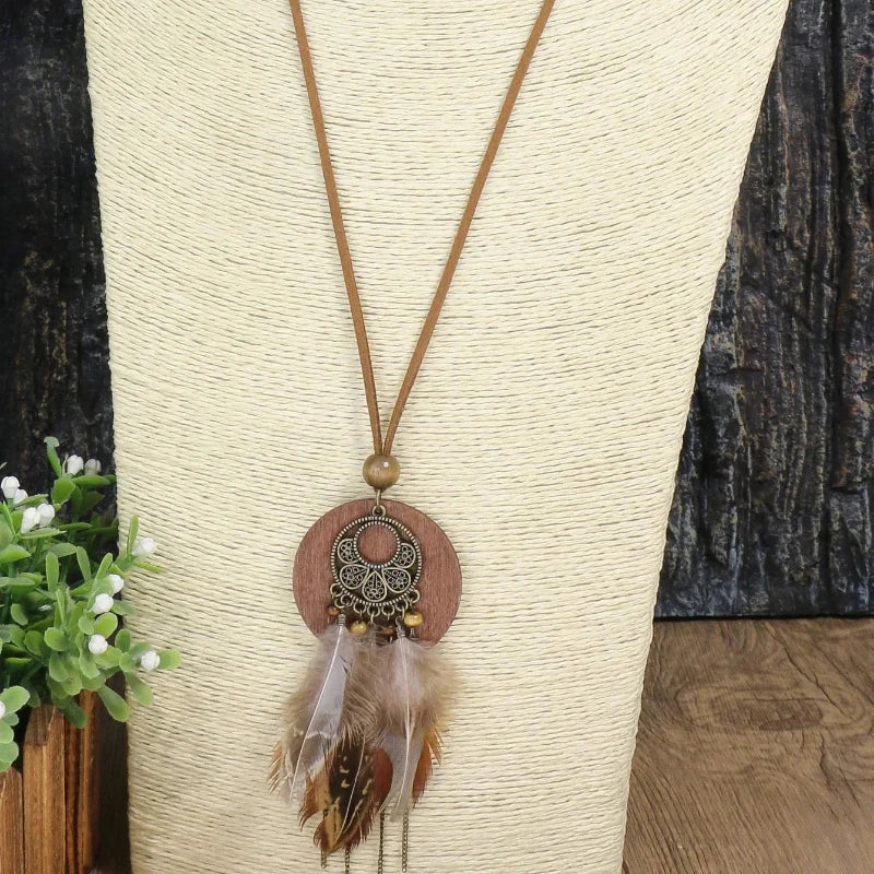 Bohemian Style Necklace with Feather Pendant