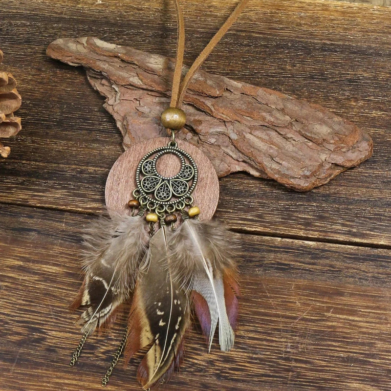 Bohemian Style Necklace with Feather Pendant