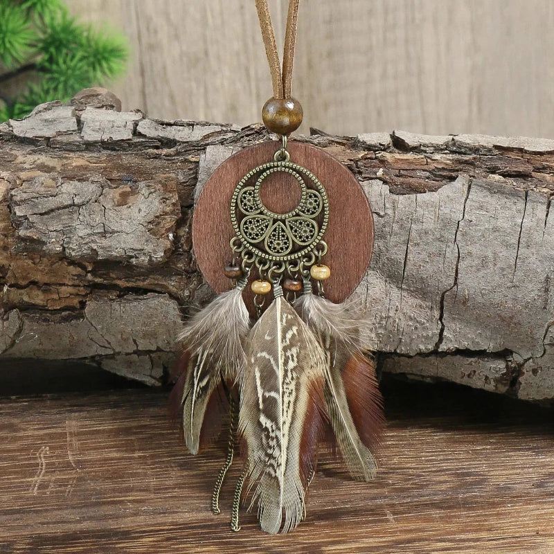 Bohemian Style Necklace with Feather Pendant