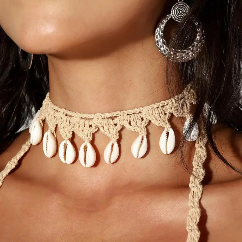 Bohemian Style Choker Necklace with Cauri Shell