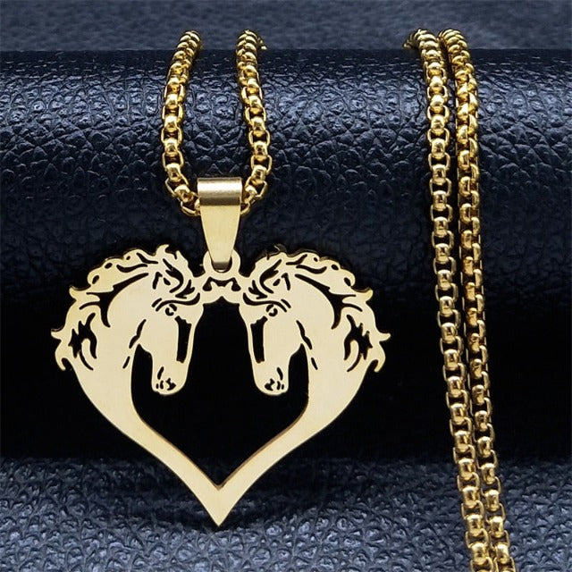 Collar Colgante Cabeza de Caballo Mujer Niña caballo doble oro