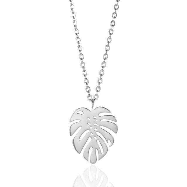 Collar Tropical Hoja de Palma plata