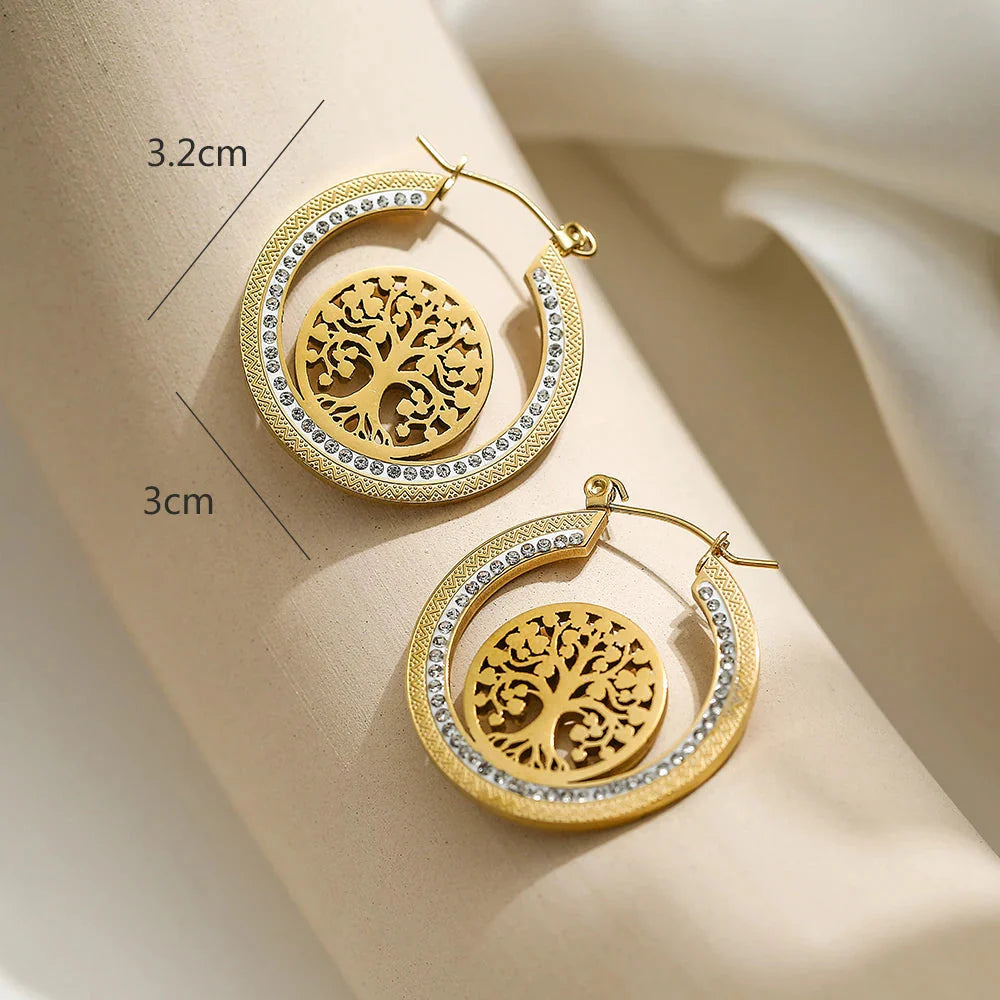 Women's Tree of Life Hoop Earrings