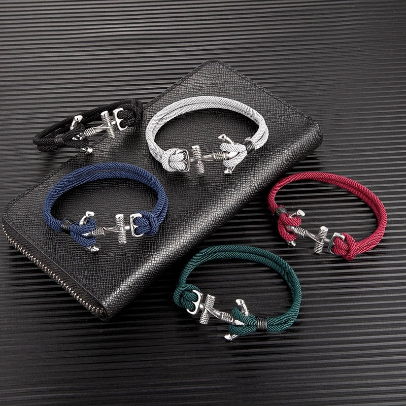 Pulsera doble con ancla para hombre 