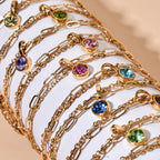 Double bracelet doré avec pierre de naissance