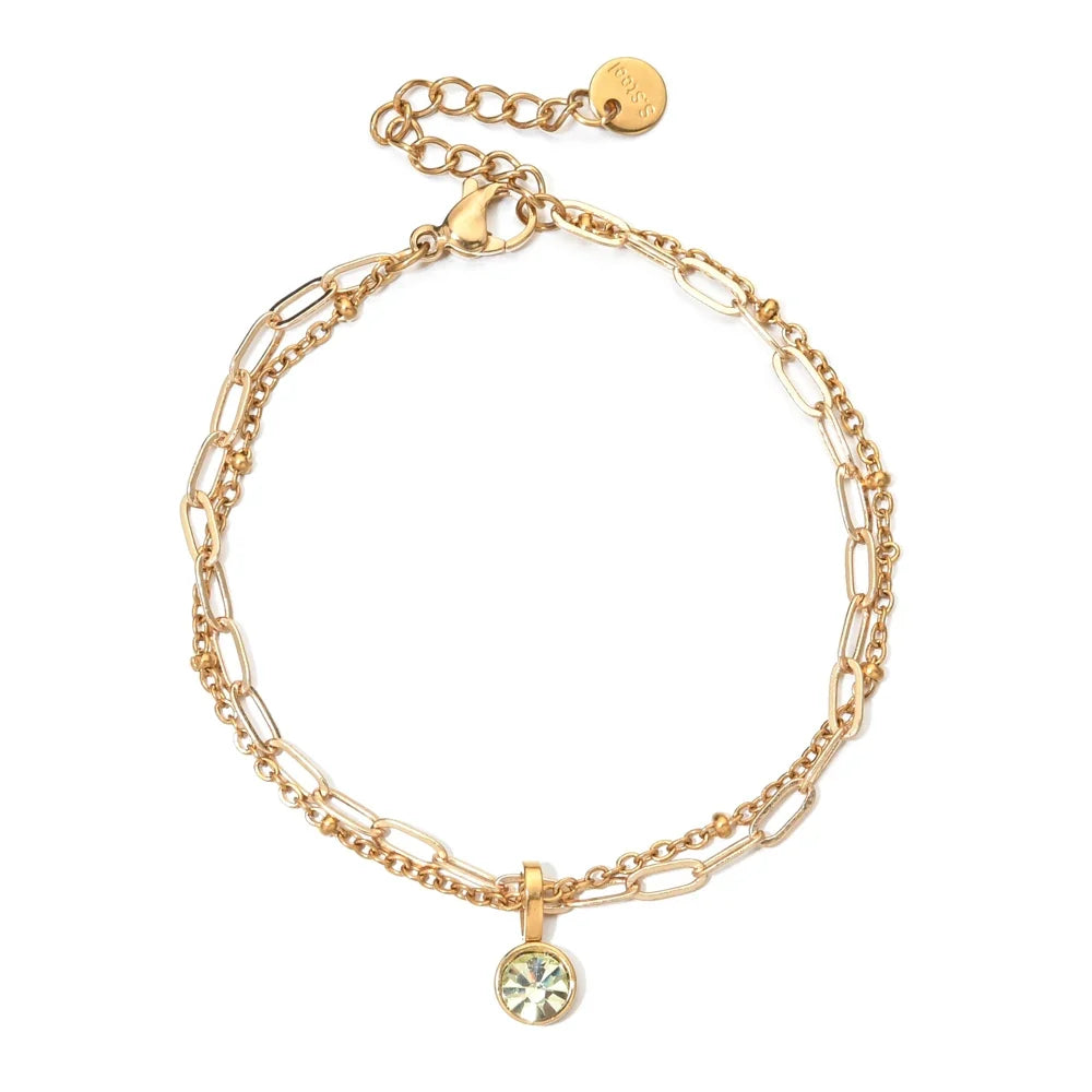 Double gold-tone bracelet with birthstone