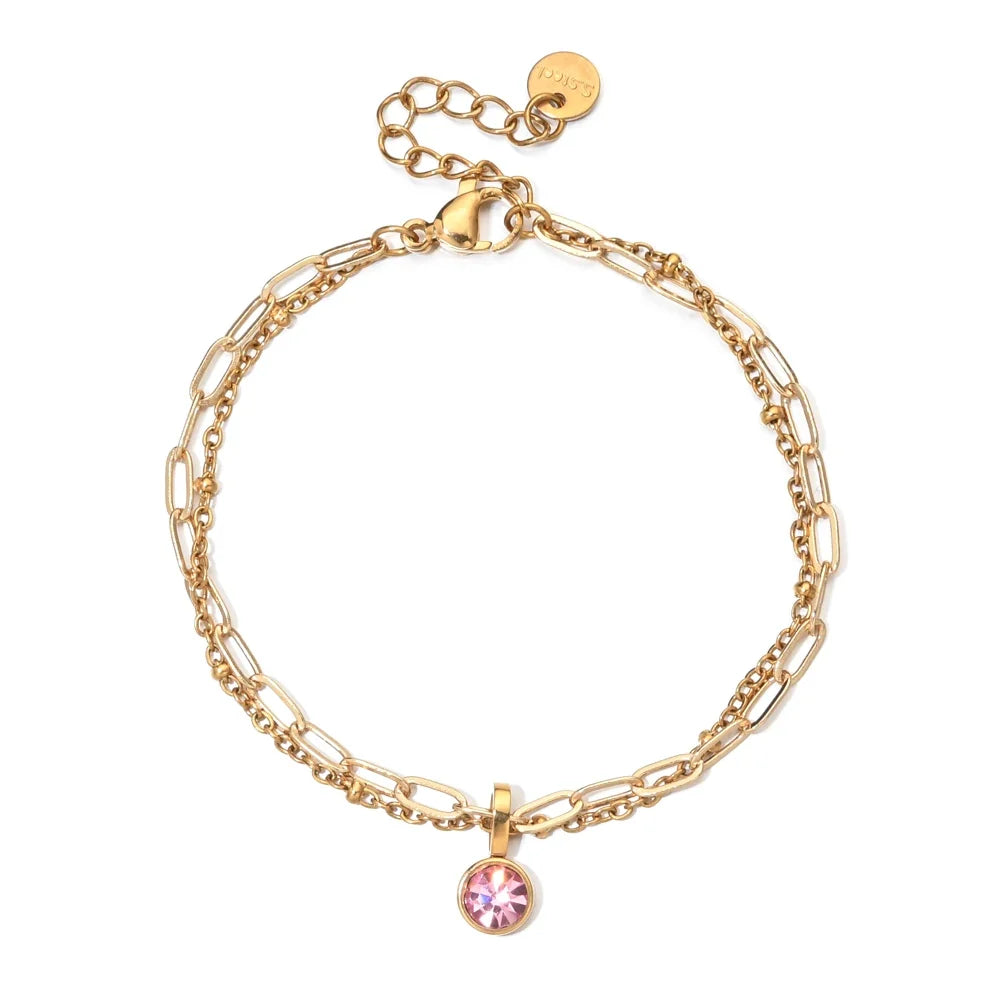 Double gold-tone bracelet with birthstone