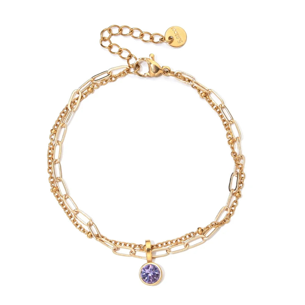 Double gold-tone bracelet with birthstone