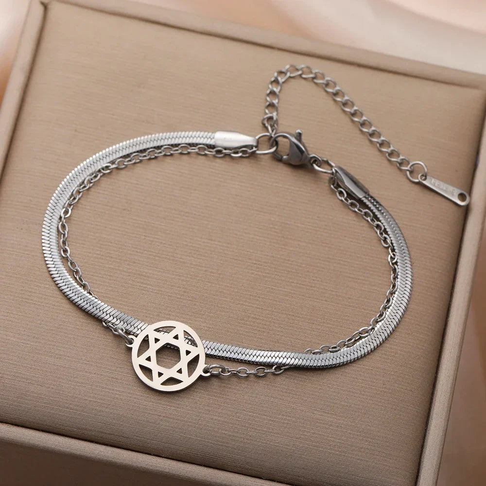Bracelet double avec l'étoile de David symbole juif argent