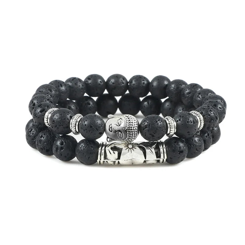 Buddhist Natural Stone ID Bracelet in Black