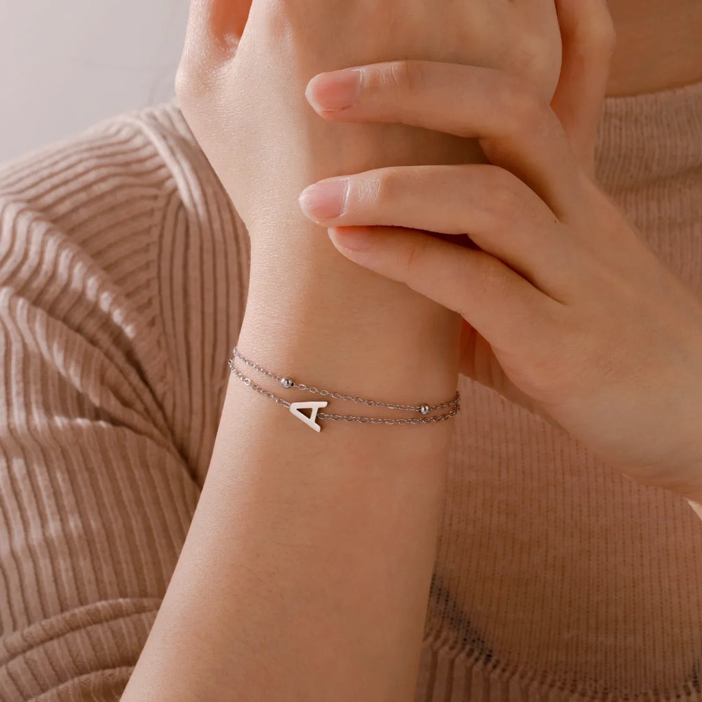 Bracelet double initiale or et argent 