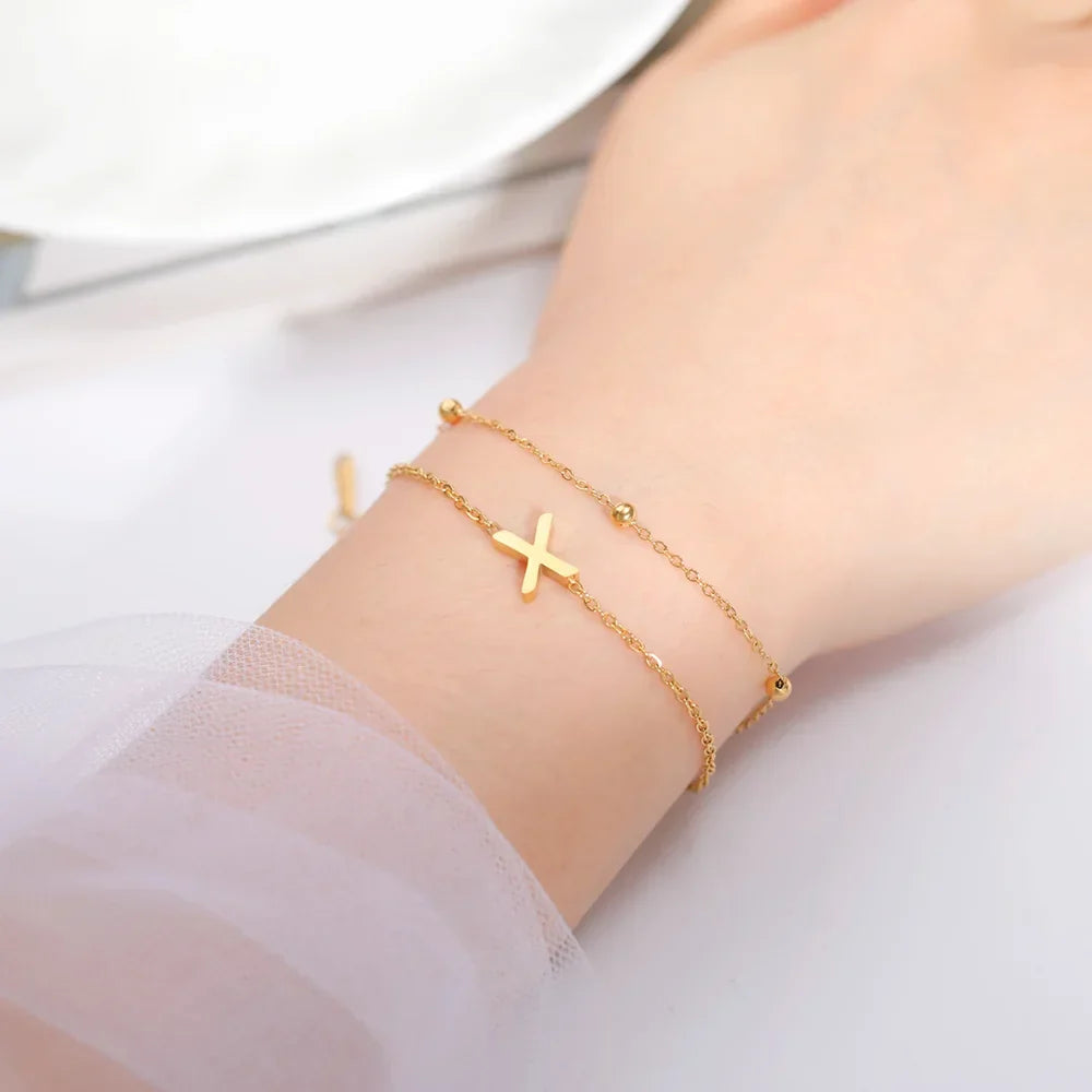 Bracelet double initiale or 