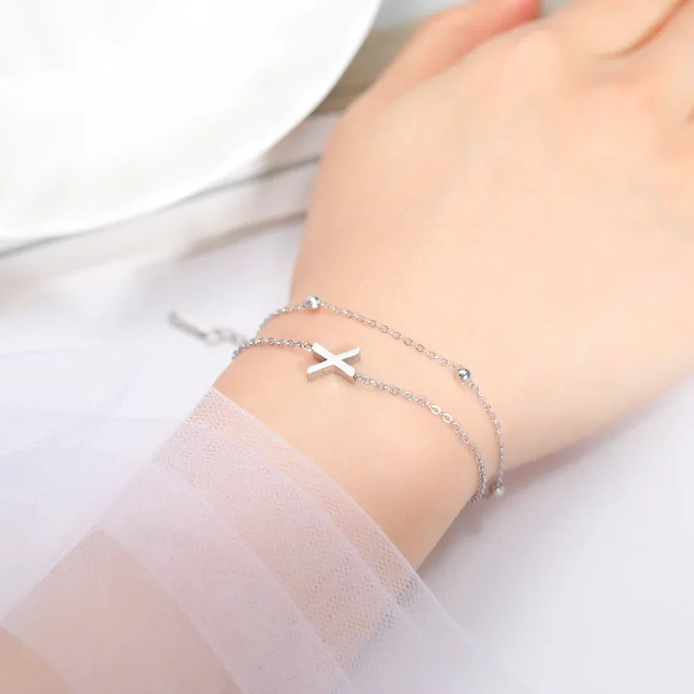 Bracelet double initiale argent 