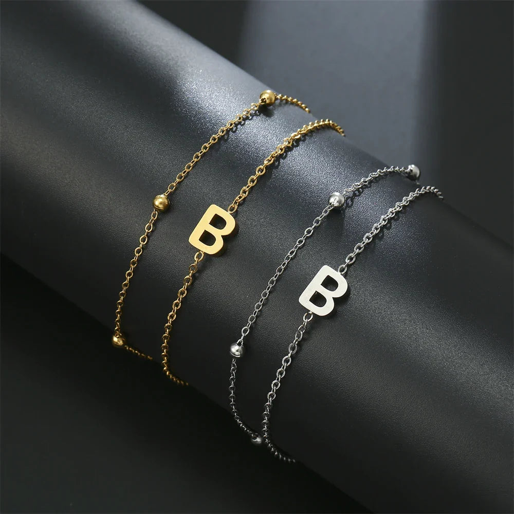 Bracelet double initiale or et argent  b