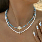 Collar doble de conchas y perlas de colores 