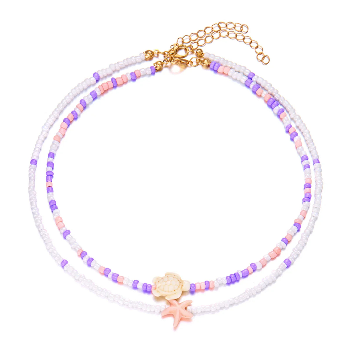 Collar doble de conchas y perlas de colores 