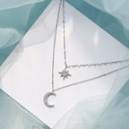 Double Moon and Star Pendant Necklace for Women