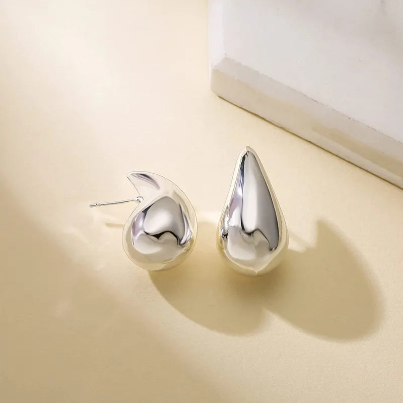 Pendientes de Botón Gota de Agua Grande plata