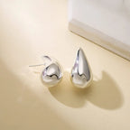 Pendientes de Botón Gota de Agua Grande plata