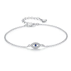 Silver ID Bracelet Against the Evil Eye Blue Greek Turkish Matiasma Mataki